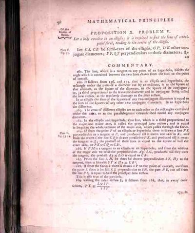 Proposition X Problem V from Volume I of The Mathematical Principles of Natural Philosophy by Sir Isaac Newton (1642-1727) 1777 by English School